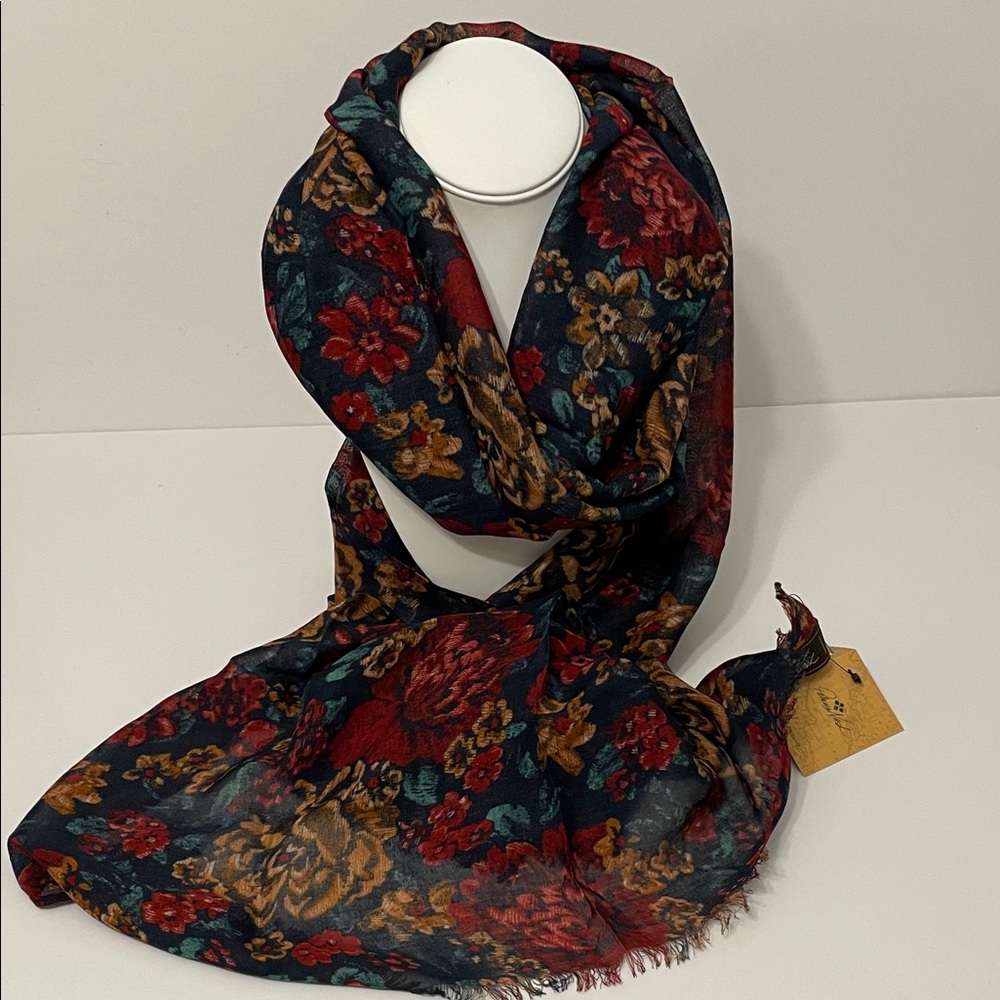 Patricia Nash Floral Shear Tapestry Scarf - Red, Blue, Gold - Picture 14 of 15